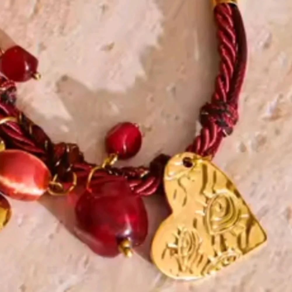 New 18k Gold Ss Desert Bloom Boho Charm Cord Necklace - Picture 6 of 10